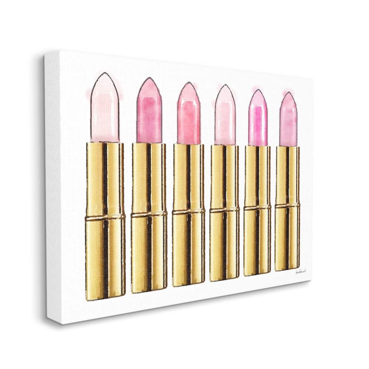 Stupell Industries Pink Gold Lipstick Glam Fashion Watercolor Canvas Wall Art